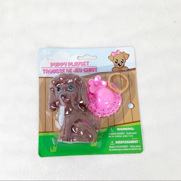 Greenbrier Puppy Playset Toys Brown Poodle With Pink Hat New 4” - Picture 4 of 5